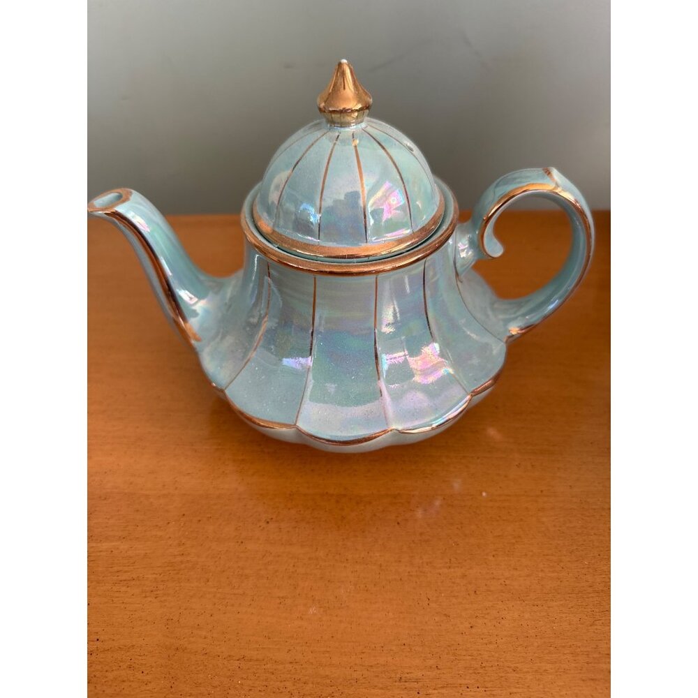Vintage Iridescent Glossy Teapot With Gold Accents & Lid GIFT